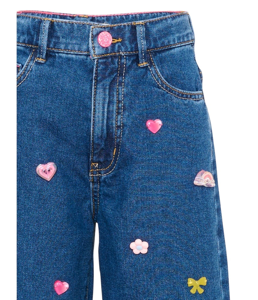 Jeans blu con dettagli applicati Billieblush frontali