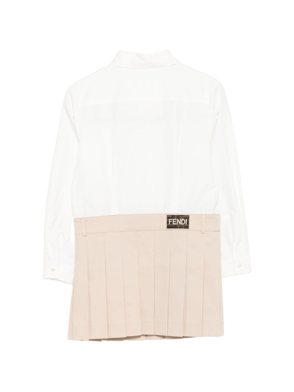 Abito in cotone bianco con ruches e dettaglio logo Fendi