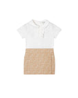 Abito beige in popeline e jacquard con logo Fendi