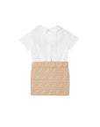 Abito beige in popeline e jacquard con logo Fendi