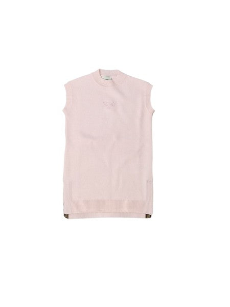 Abito in maglia rosa con logo cucito frontale Fendi