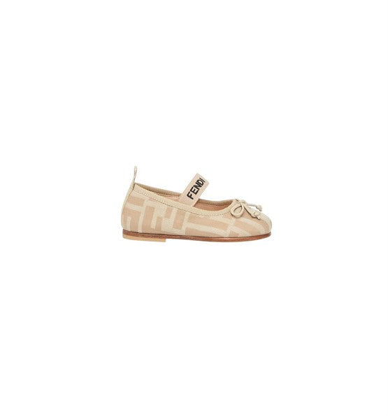 Ballerina in jacquard beige con dettagli logo Fendi