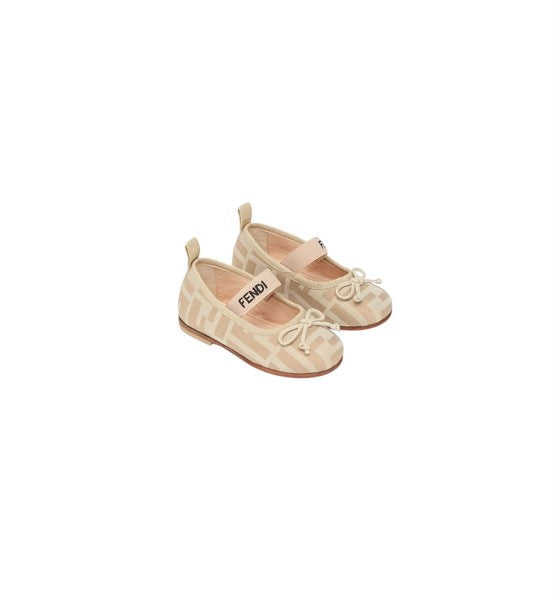 Ballerina in jacquard beige con dettagli logo Fendi