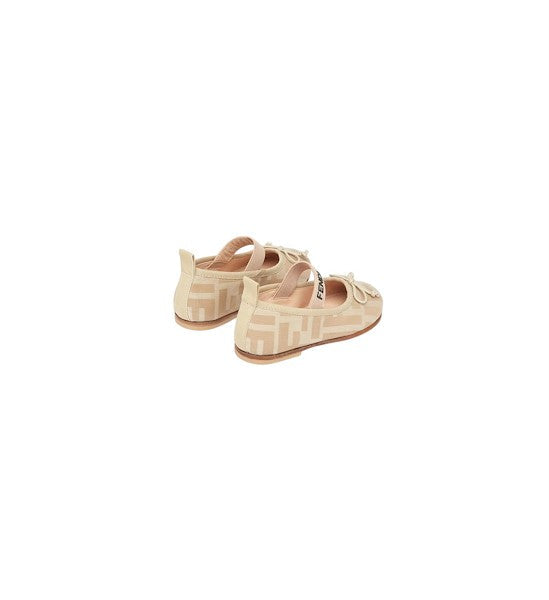 Ballerina in jacquard beige con dettagli logo Fendi