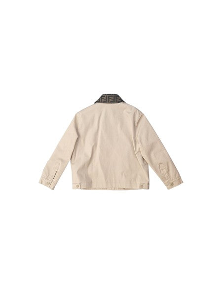 Giacca trapuntata beige con dettagli logo Fendi