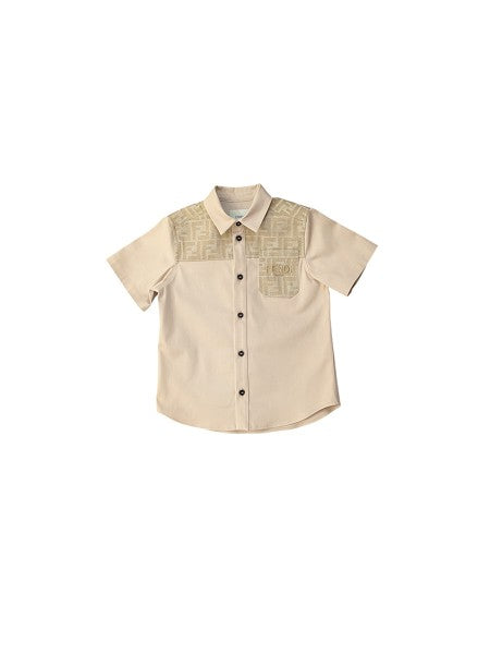 Camicia mezze maniche beige con dettagli logo Fendi