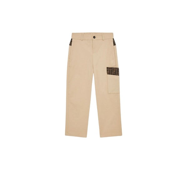 Pantalone beige con dettagli logo FF Fendi