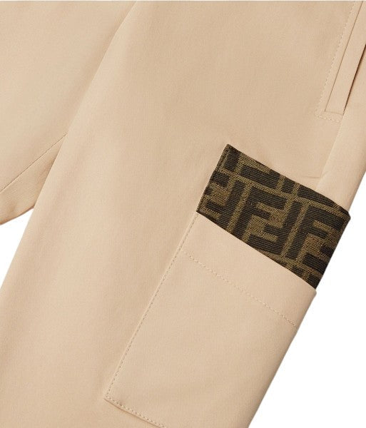 Pantalone beige con dettagli logo FF Fendi