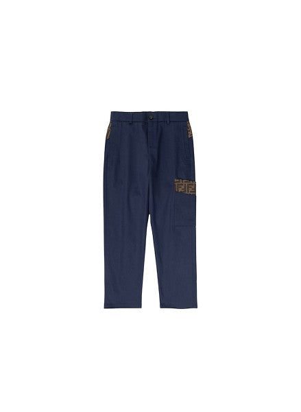 Pantalone blu con dettagli logo FF Fendi