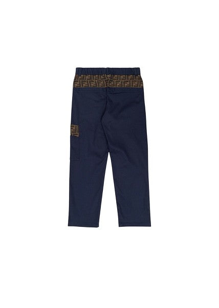 Pantalone blu con dettagli logo FF Fendi