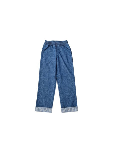 Pantalone di jeans blu con dettagli logo Fendi