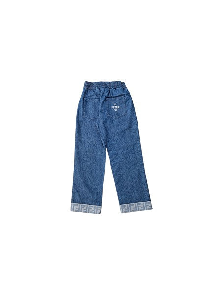 Pantalone di jeans blu con dettagli logo Fendi