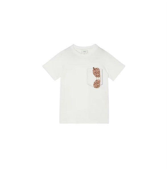 T-shirt bianca con dettaglio stampa occhiali Fendi