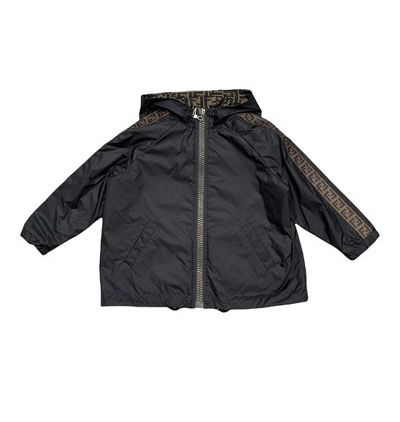 Giubbino reversibile in nylon nero e stampa logo FF marrone Fendi