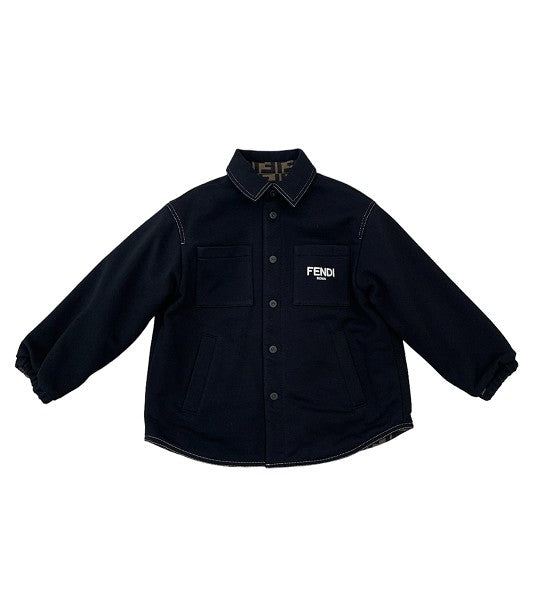Giacca camicia reversibile nero e con stampa FF Fendi