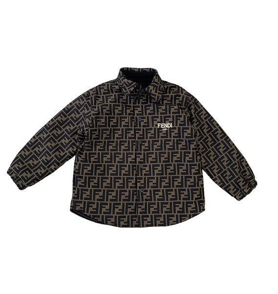 Giacca camicia reversibile nero e con stampa FF Fendi