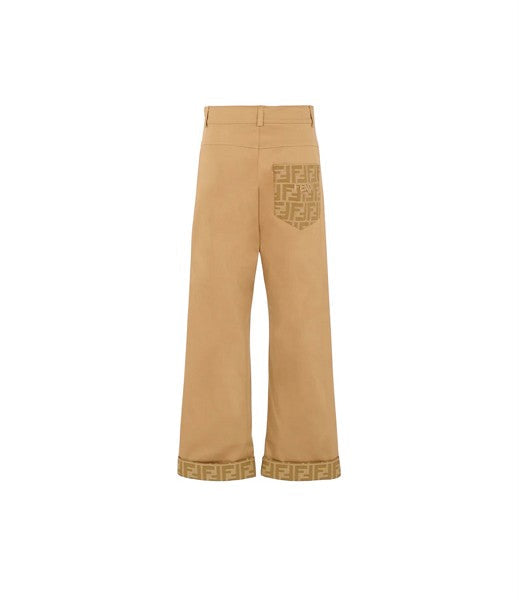 Pantalone beige con risvolto logato Fendi