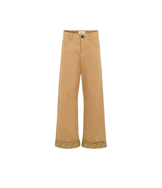 Pantalone beige con risvolto logato Fendi