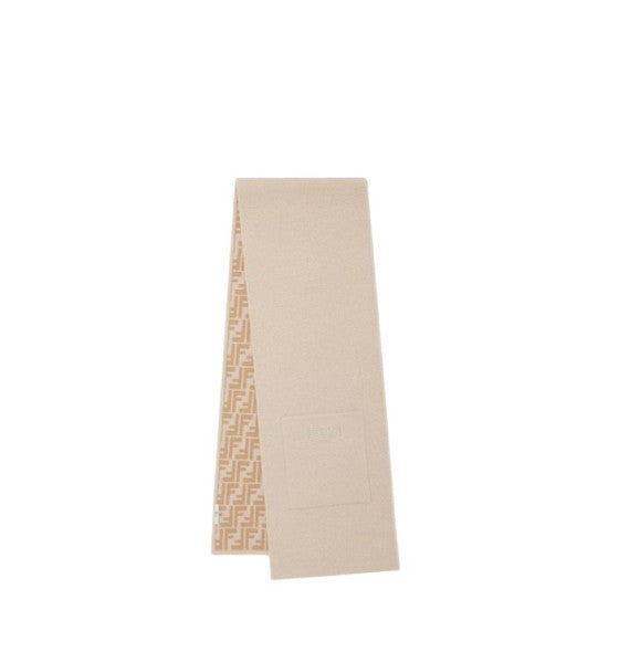 Sciarpa beige reversibile con dettagli logo Fendi
