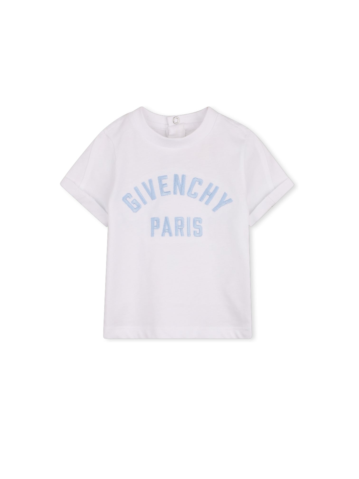 T-shirt bianca con logo Givenchy azzurro cucito