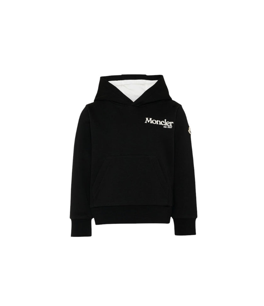 Felpa nera con logo Moncler cucito a contrasto frontale