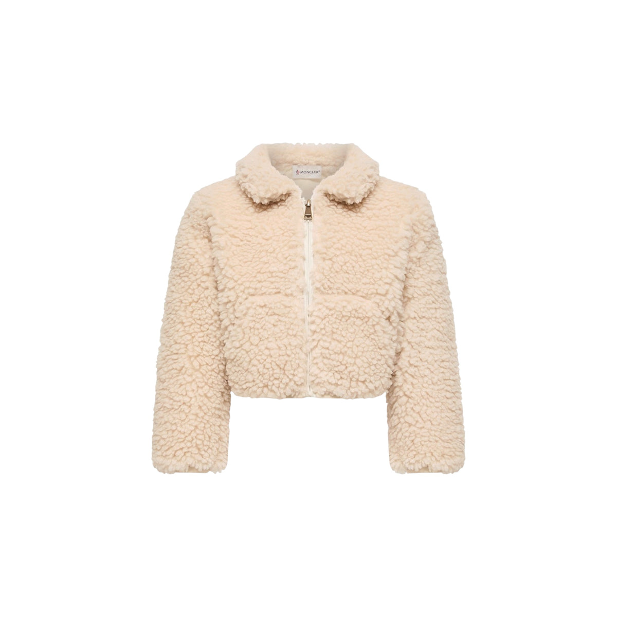 Felpa teddy panna con patch Moncler