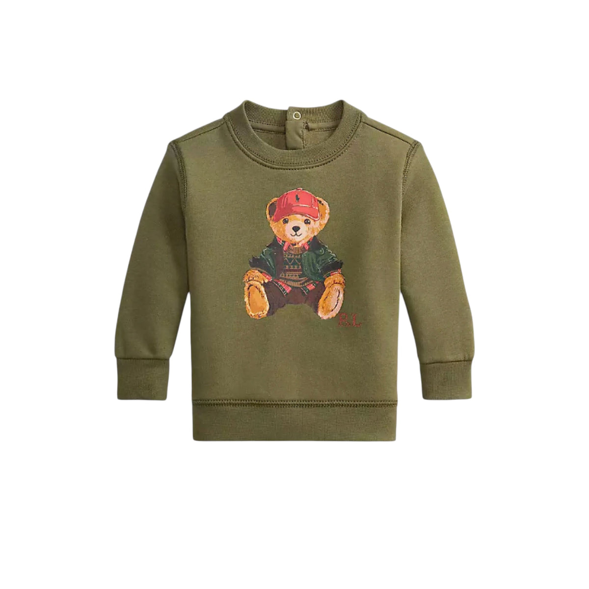 Felpa in cotone verde baby con stampa logo Ralph Lauren frontale