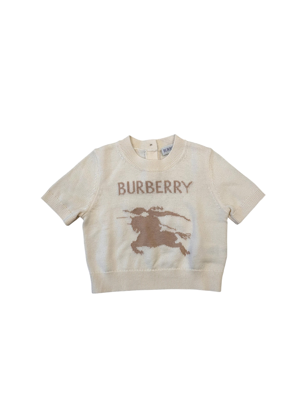 Maglione in misto cotone mezza manica con logo ad intarsio Burberry