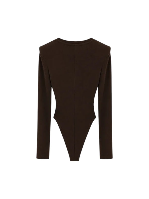 Body marrone elasticizzato con dettagli logo Lulu