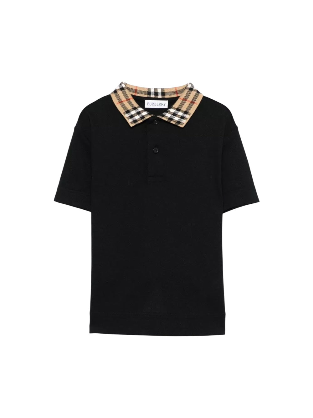 Polo nera con dettagli check Burberry