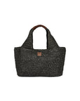 Borsa in paglia nera con dettagli logo Sundek marrone