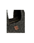 Borsa in paglia nera con dettagli logo Sundek marrone
