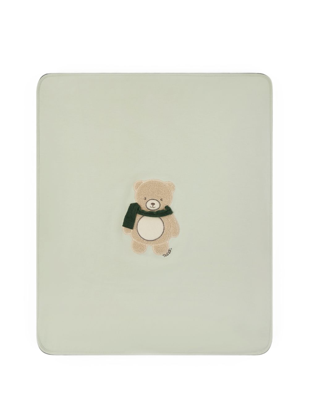 Coperta in cotone verde con logo Nanan e patch orso cucito frontale