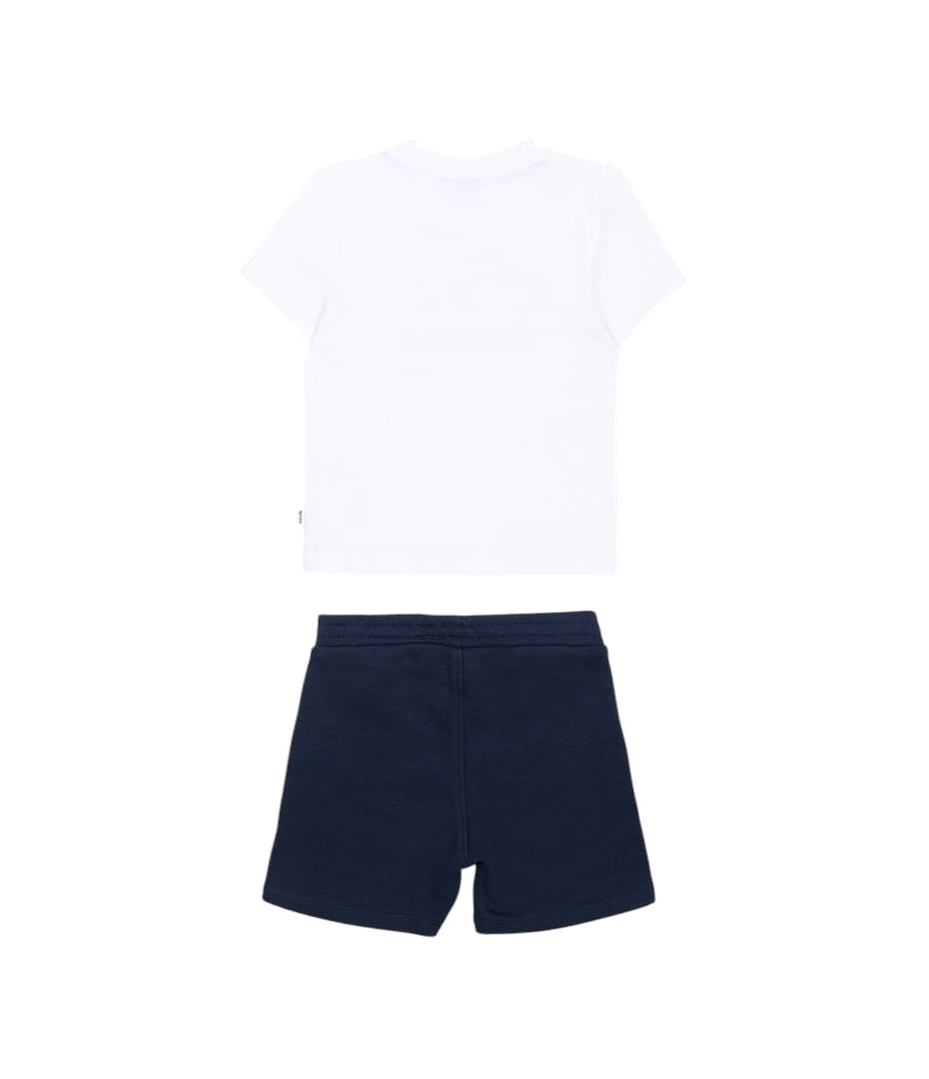 Completo t-shirt e pantaloncino bianco e blu Boss
