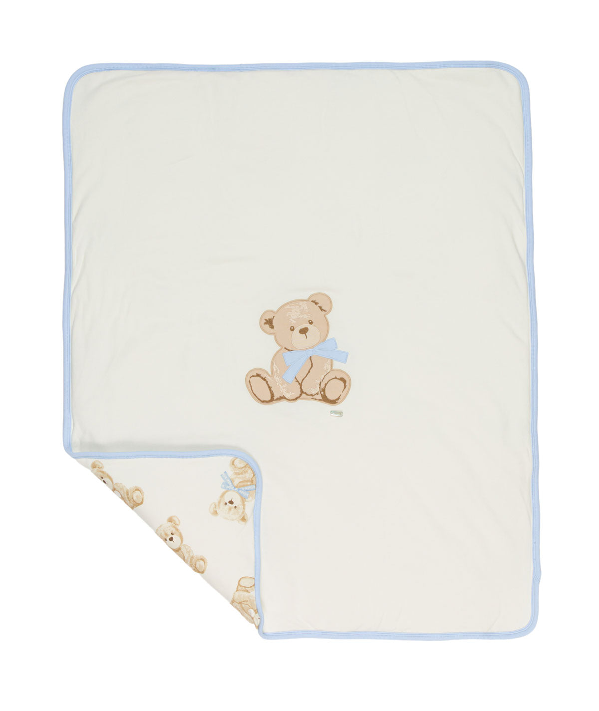 Coperta bianca e azzurra con dettagli orsi Le Bebé