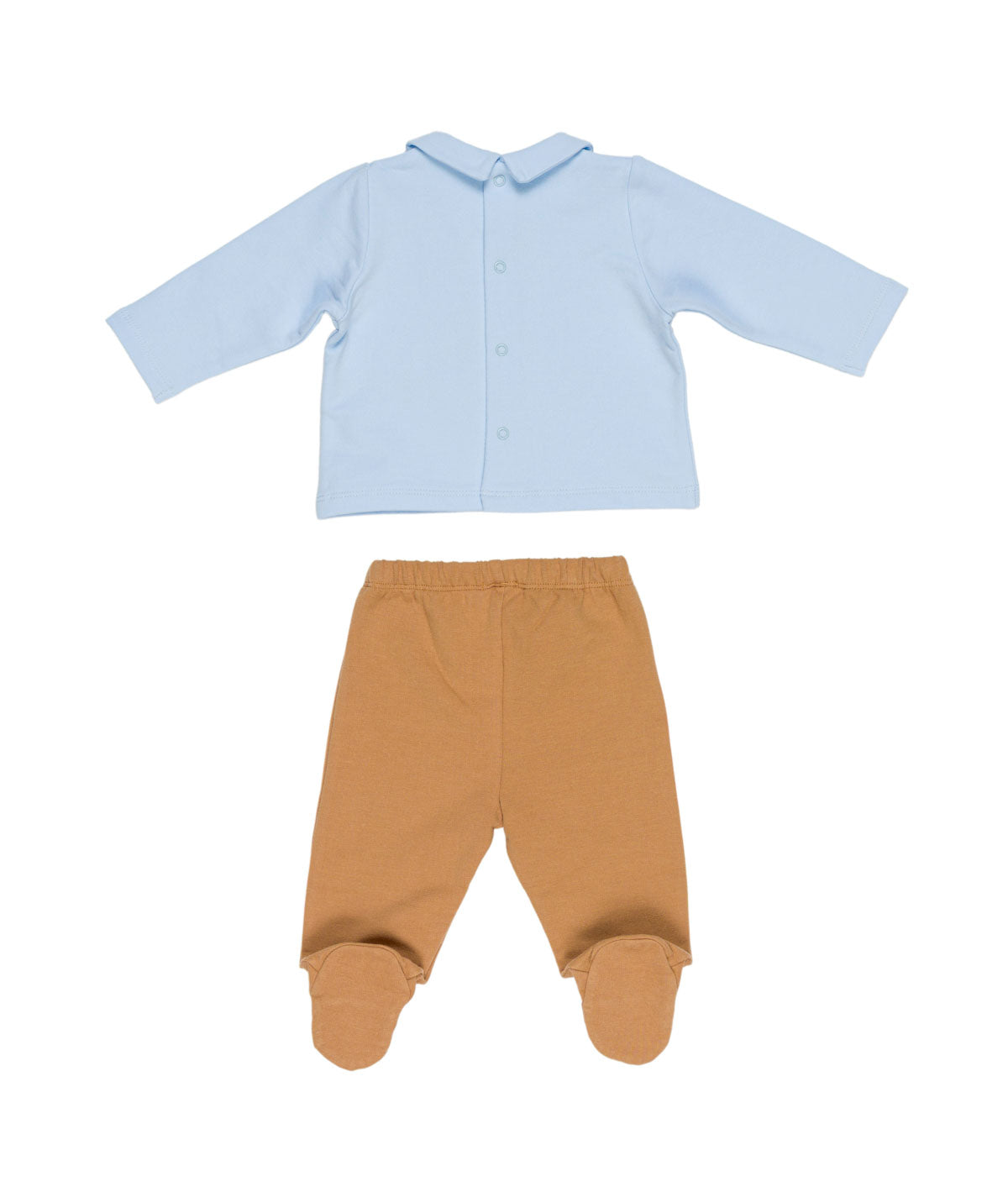 Completo 2 pezzi azzurro e marrone con dettagli logo e orso Le Bebé