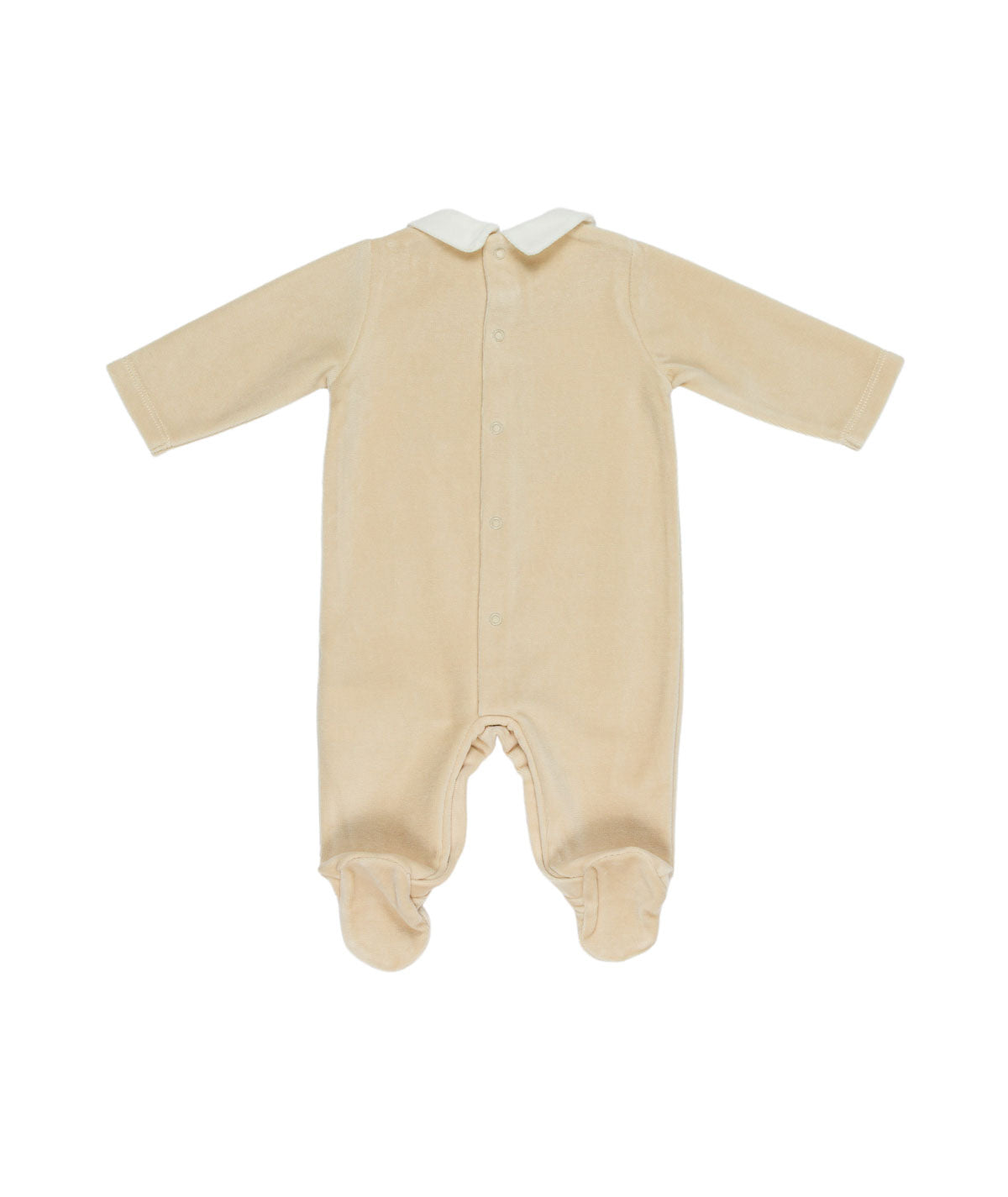 Tutina in ciniglia beige con orsetti e logo Le Bebé cuciti frontale
