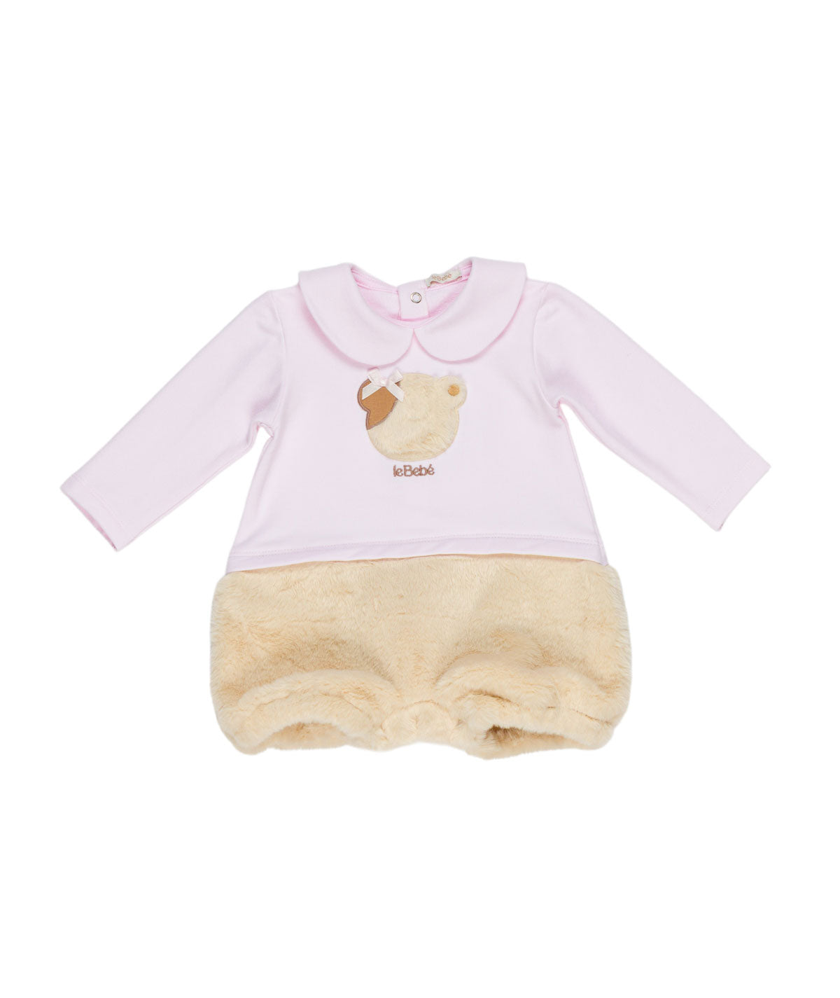 Tutina rosa con orso e dettagli pelliccia con logo Le Bebé