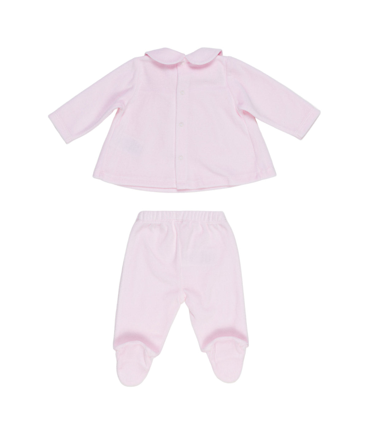 Completo 2 pezzi in ciniglia rosa  con logo Le Bebé frontale