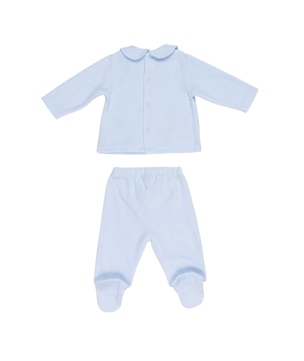 Completo 2 pezzi azzurro con logo Le Bebé e orso cuciti frontale