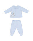 Completo 2 pezzi azzurro con logo Le Bebé e orso cuciti frontale