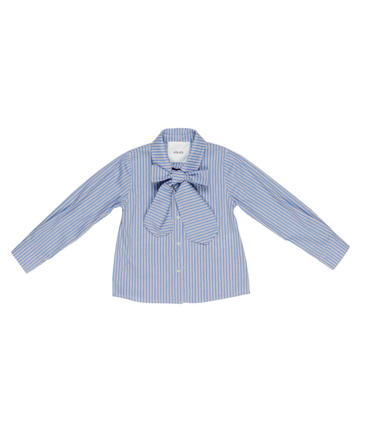 Camicia azzurra a righe bianche e beige con dettagli borchie Lulu