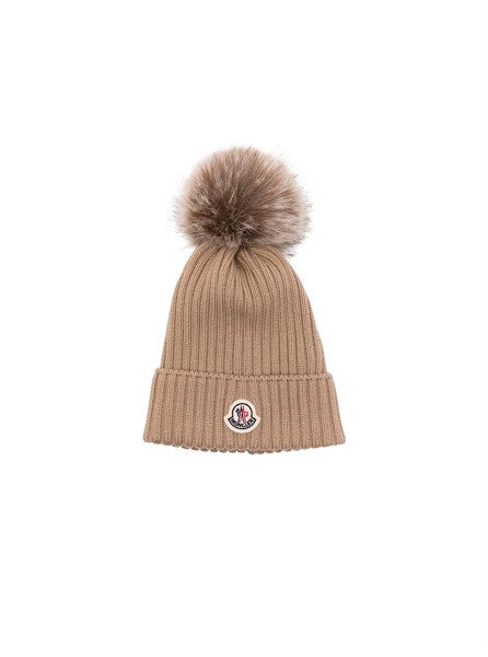 Cappello beige con pompom Moncler