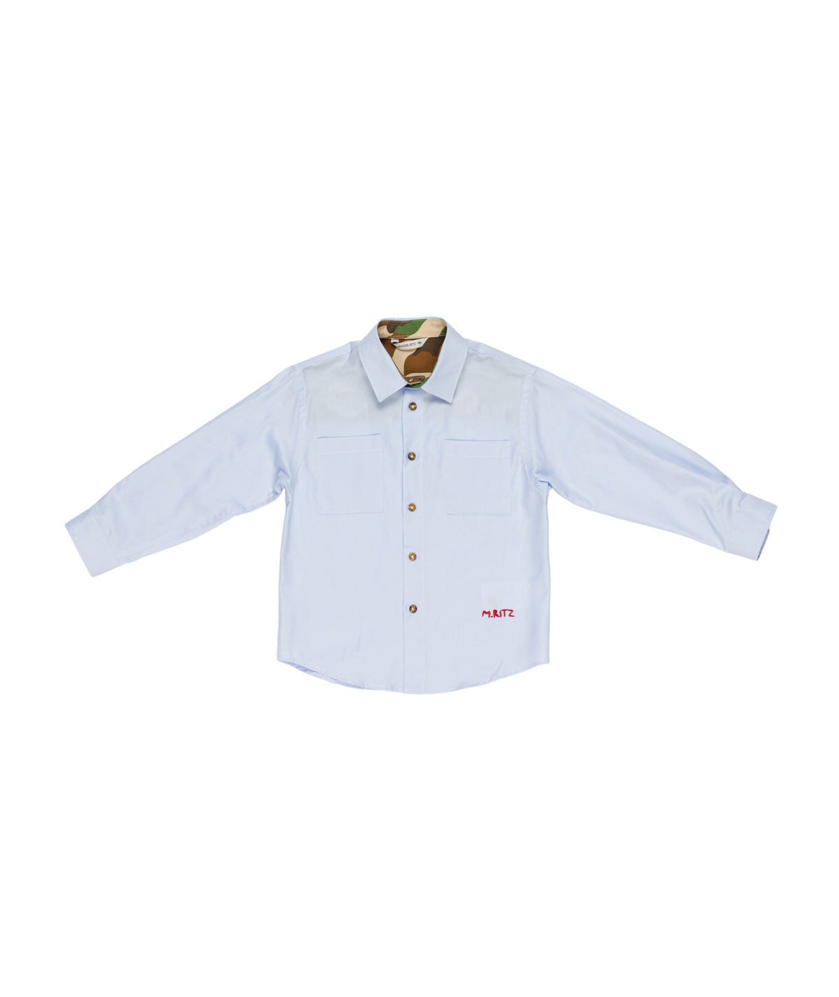 Camicia azzurra con dettagli militari e logo Manuel Ritz