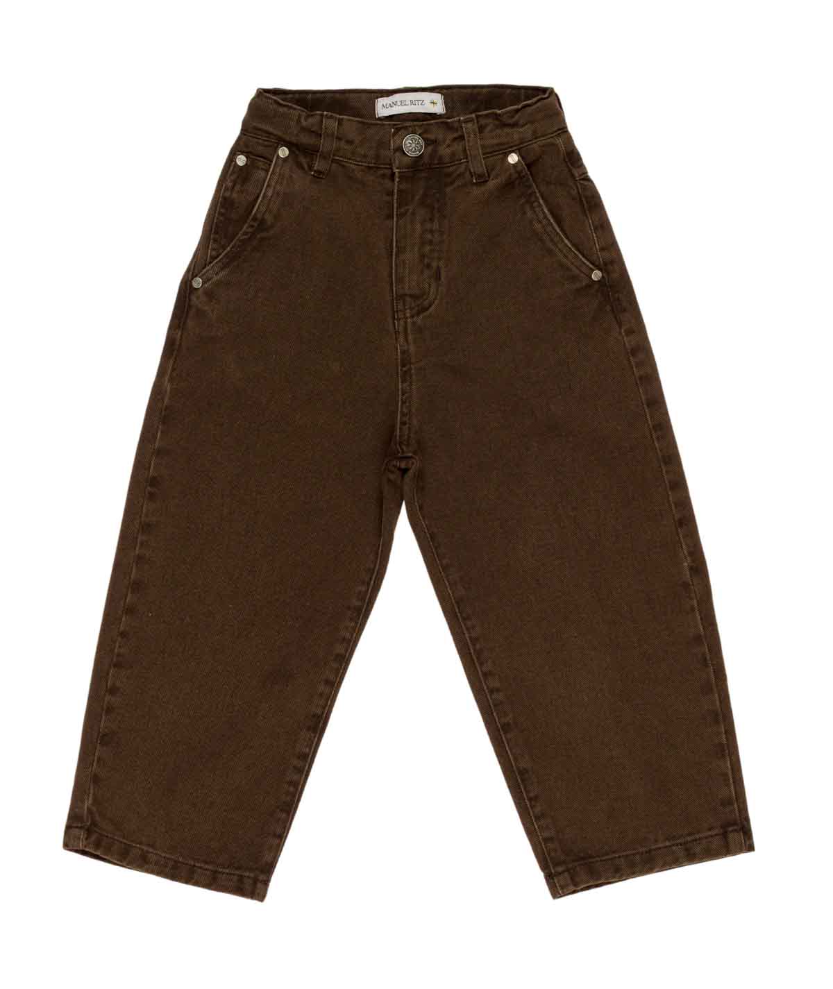 Pantalone cinque tasche marrone con dettagli logo Manuel Ritz
