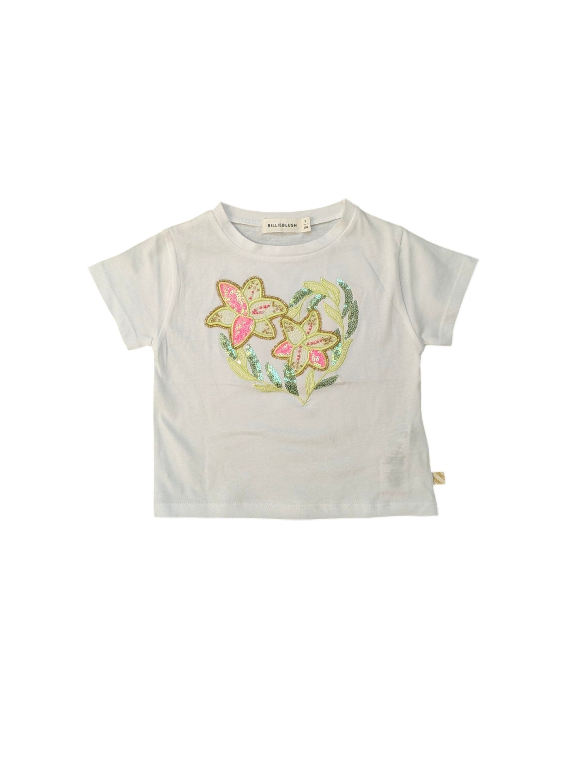 T-shirt bianca con dettagli perline e paillettes cucite Billieblush