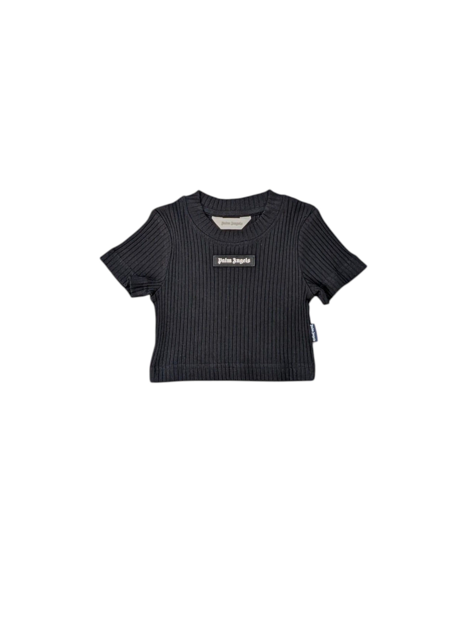 T-shirt cropped a costine nera Palm Angels