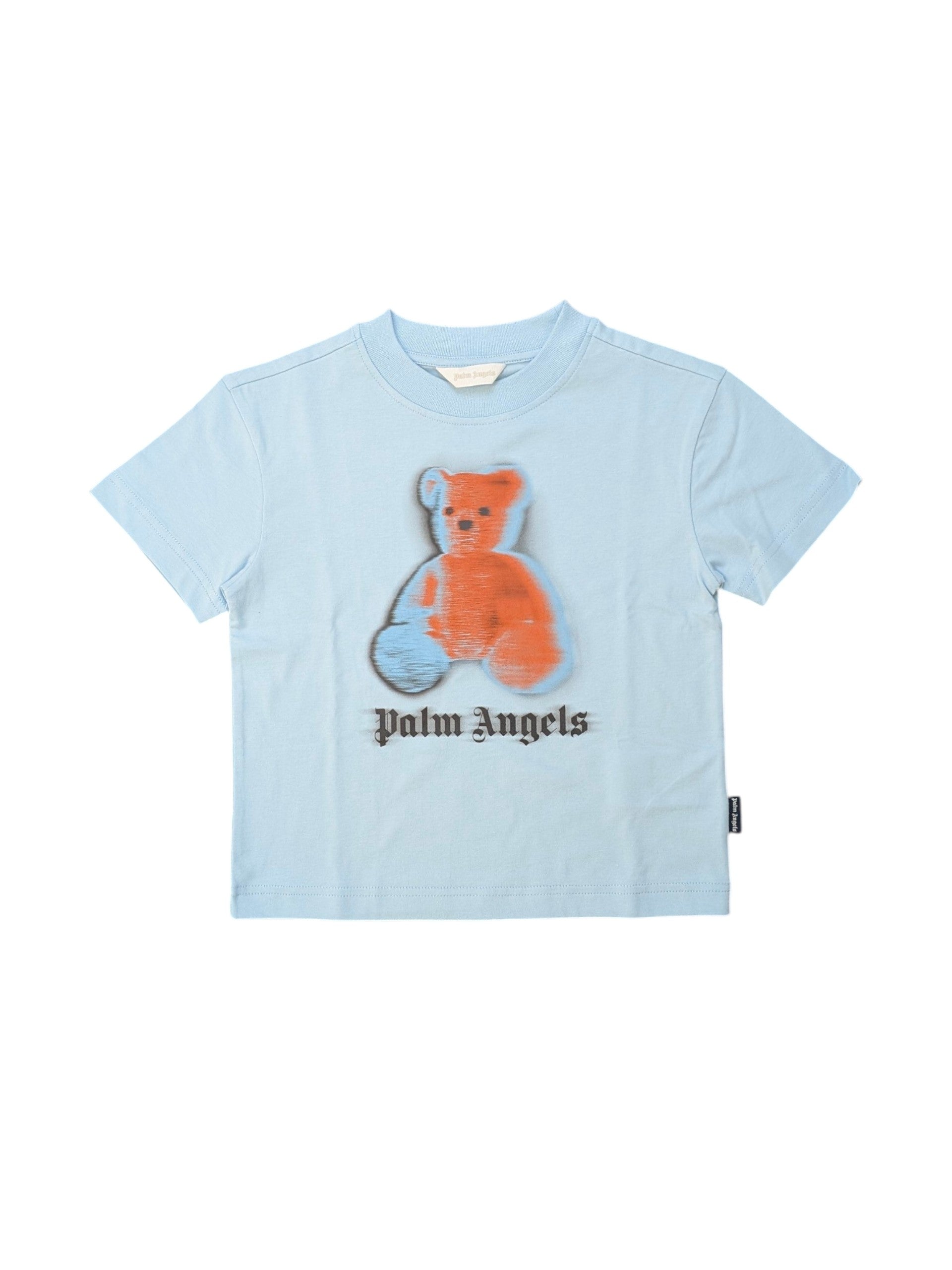 T-shirt azzurra con stampa orso arancione Palm Angels