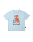 T-shirt azzurra con stampa orso arancione Palm Angels