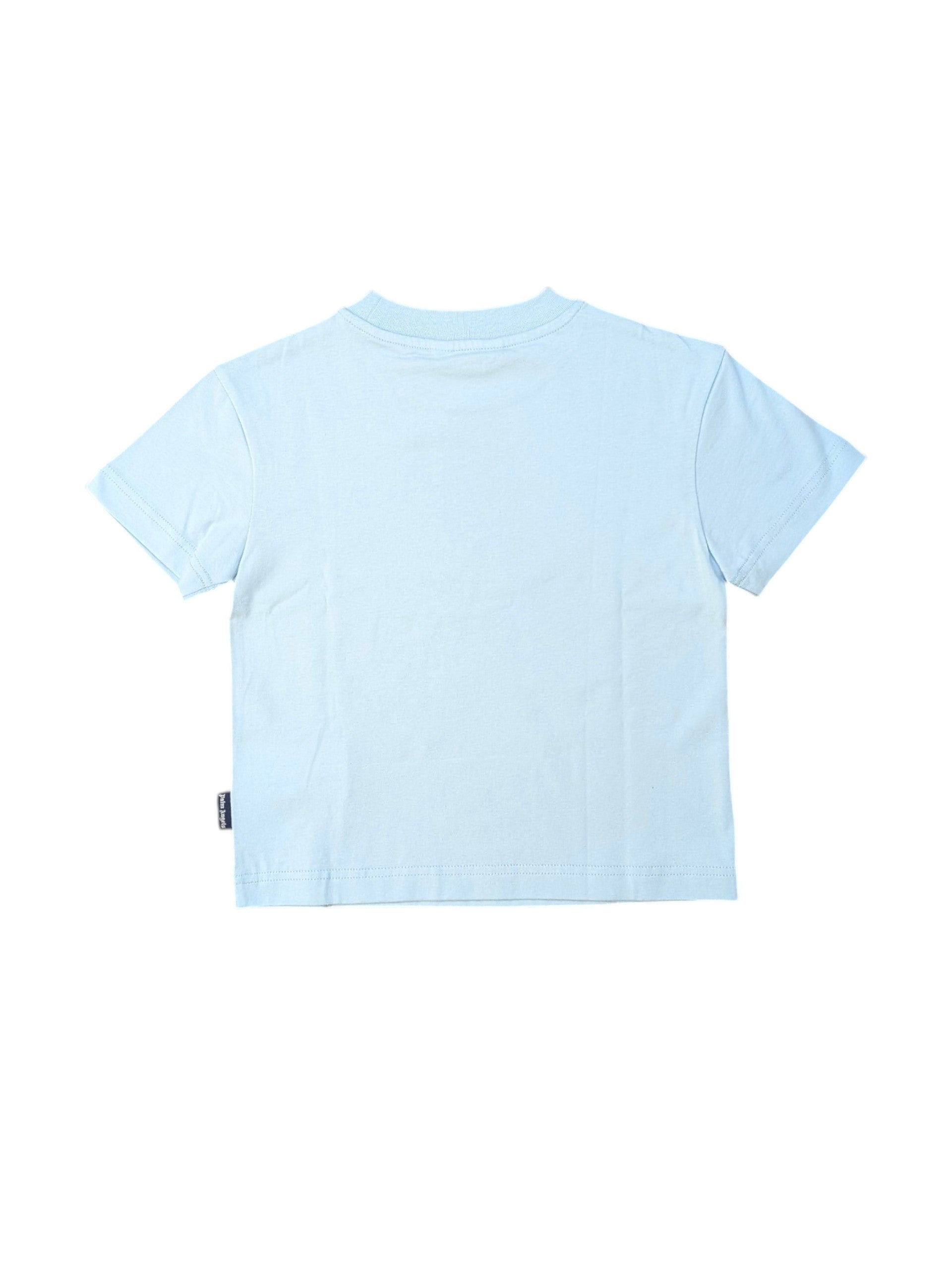 T-shirt azzurra con stampa orso arancione Palm Angels